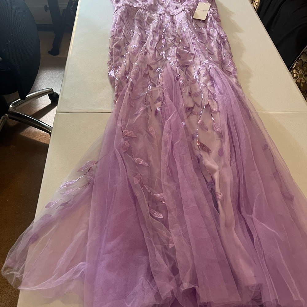 Elegant Purple Gown with Leaf Accents